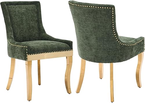 Miniatura 30 de Sillas de Comedor - Juego de 4 sillas de comedor modernas, tapizadas de tela con respaldo alto con ribete de cabeza de clavo y patas curvadas de 01