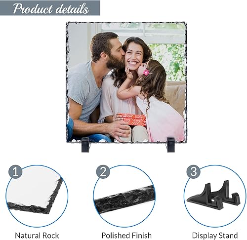 Miniatura 5 de Hapelf Marco de piedra personalizado para fotos personalizadas, marcos de placa de pizarra de roca, regalos personalizados para bodas, familiares,