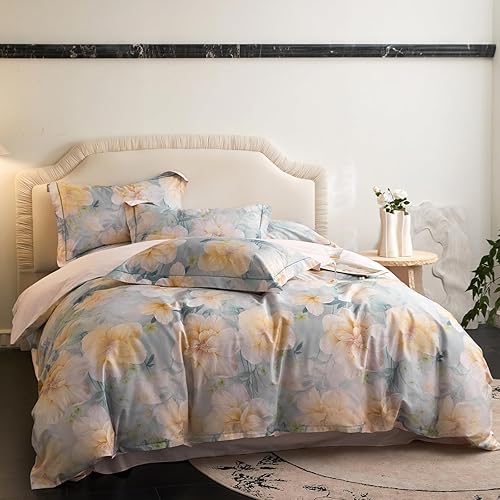 Miniatura 42 de Juego de funda de edredón floral tamaño individual, de algodón suave, 3 piezas, transpirable, con estampado de flores, estilo Shabby Chic, para B