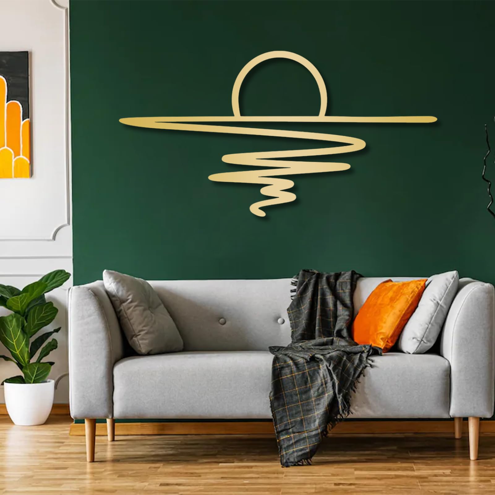 Décoration Murale en métal Noir Scintillant « Soleil et mer Scintillants », Sculpture Moderne « Lever de Soleil et mer Scintillants » pour Salon, Chambre, Couloir et escalier (Blanc 74 x 38