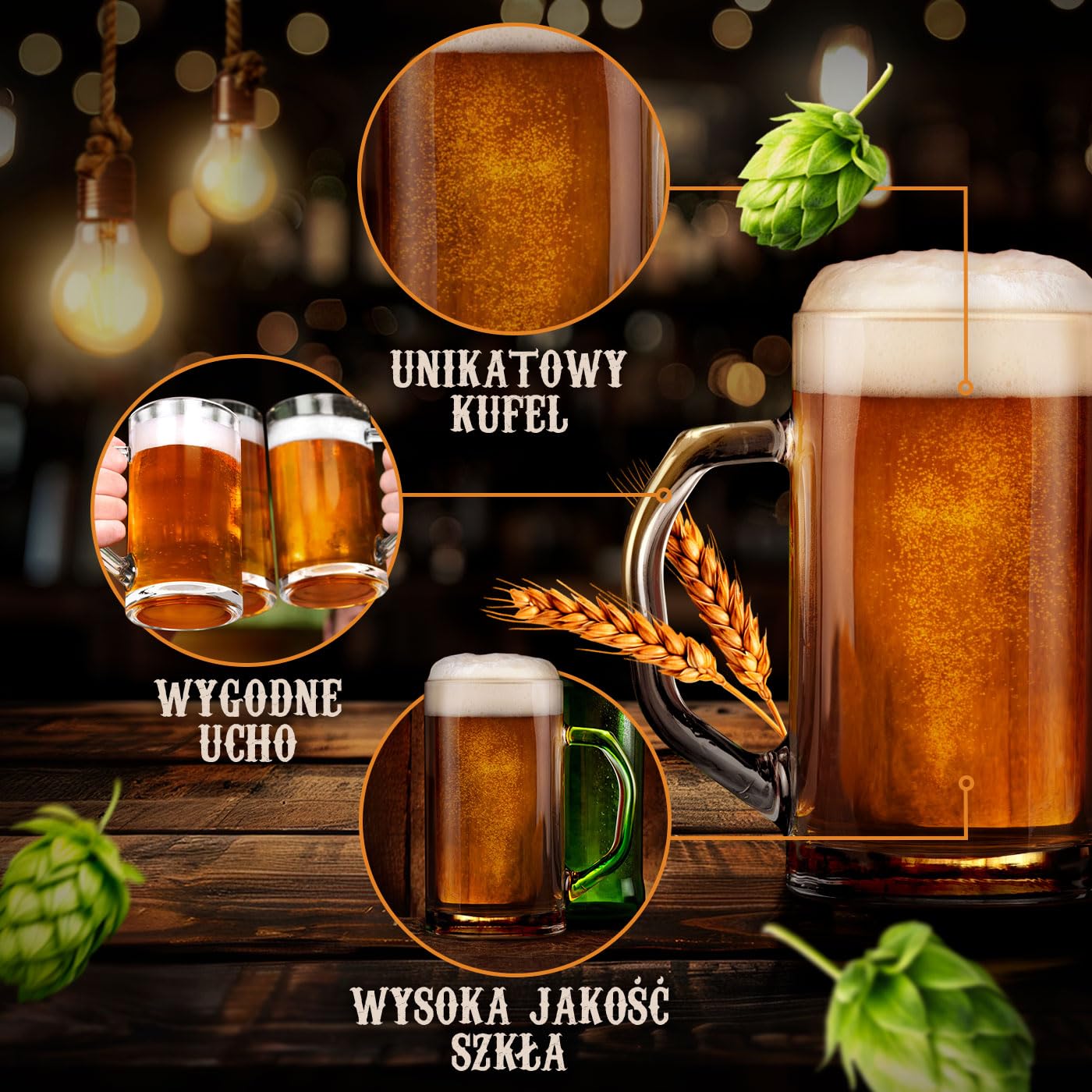 Maverton Duży Kufel do Piwa 640 ml – Szklany, Klasyczny, Grube Szkło – Idealny Prezent dla Mężczyzny, na Urodziny, Dzień Ojca, Wieczór Kawalerski