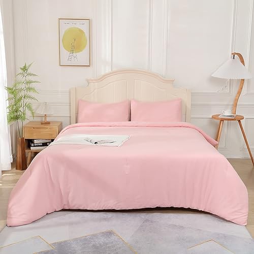 Miniatura 3 de Hiverson Essentials Juego de edredón rosa para cama tamaño Queen, juego de ropa de cama moderno y estético completo para niñas, bonito juego de cama