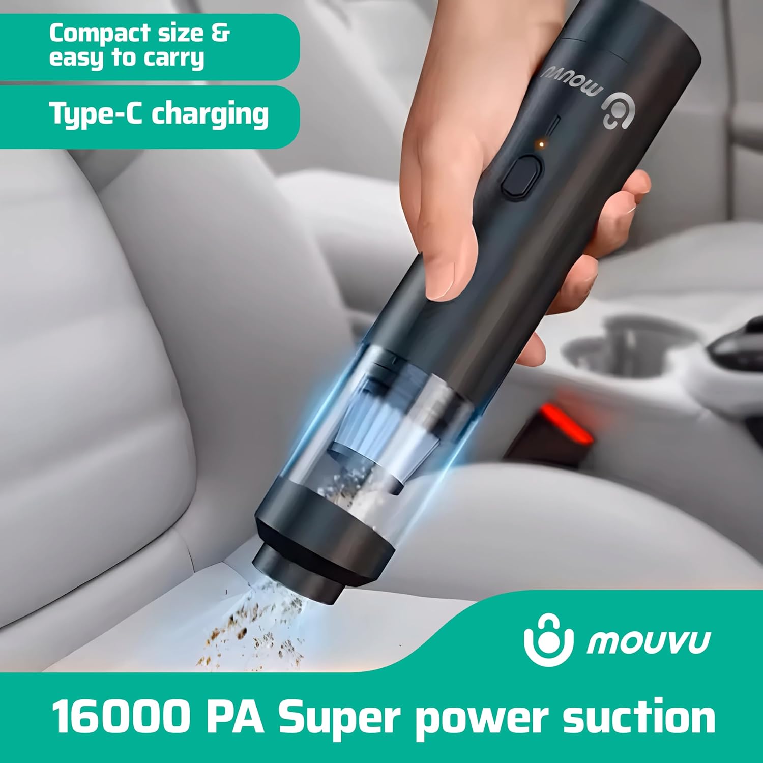 Portable Mini Cordless Car Vacuum with 16000pa, Blow & Suction 2 in 1, Type-C Charge, 2 Suction Modes, Handheld, Office Desk, Couchs, Hidden Areas, for Men.