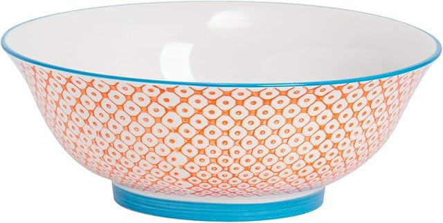 Nicola Spring Hand-Printed Salad Bowl - Japanese Style Porcelain Fruit Pasta Serving Bowls - Orange - 21.5cm
