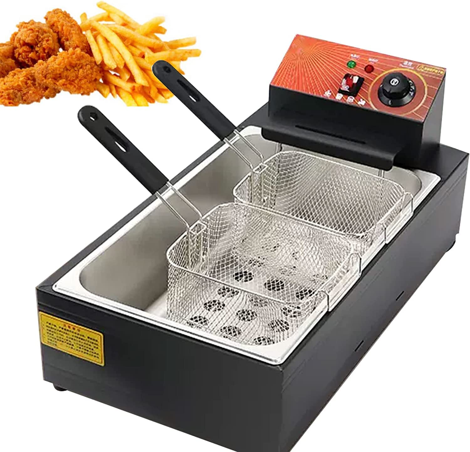 Friggitrice elettrica in acciaio inossidabile Friggitrice commerciale con cestello e coperchio, friggitrici elettriche da banco da 20 litri con controllo della temperatura per uso domestico in cucina