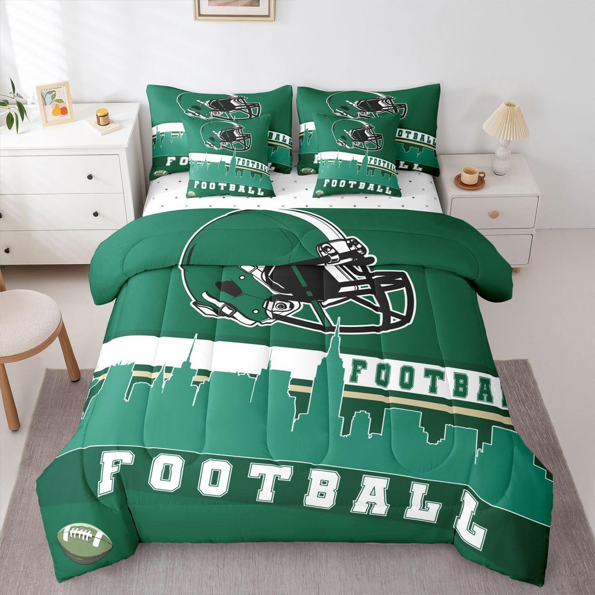 Erosebridal Football 7 Pcs Comforter Set Football City Bedding Twin