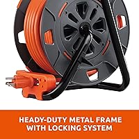 Vista 3 de Link2Home Carrete de cable de extensión de 60 pies, 4 tomas de corriente, cable SJTW de 14 AWG, cable de alimentación resistente de alta visibilidad.