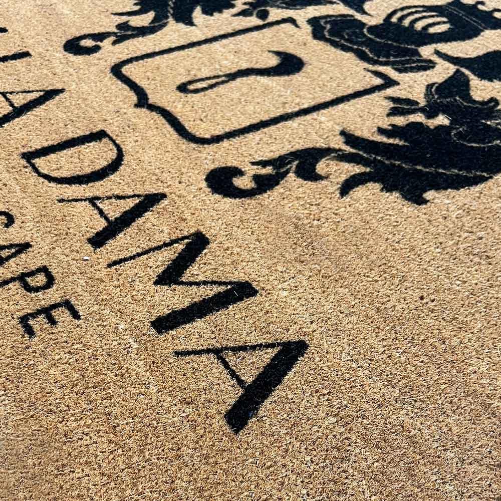 Cocco Tapis de sol en coco naturel personnalisé avec logo, professionnel, avec fond antidérapant, pour intérieur et extérieur, sur mesure (noir, 85 x 150 cm)