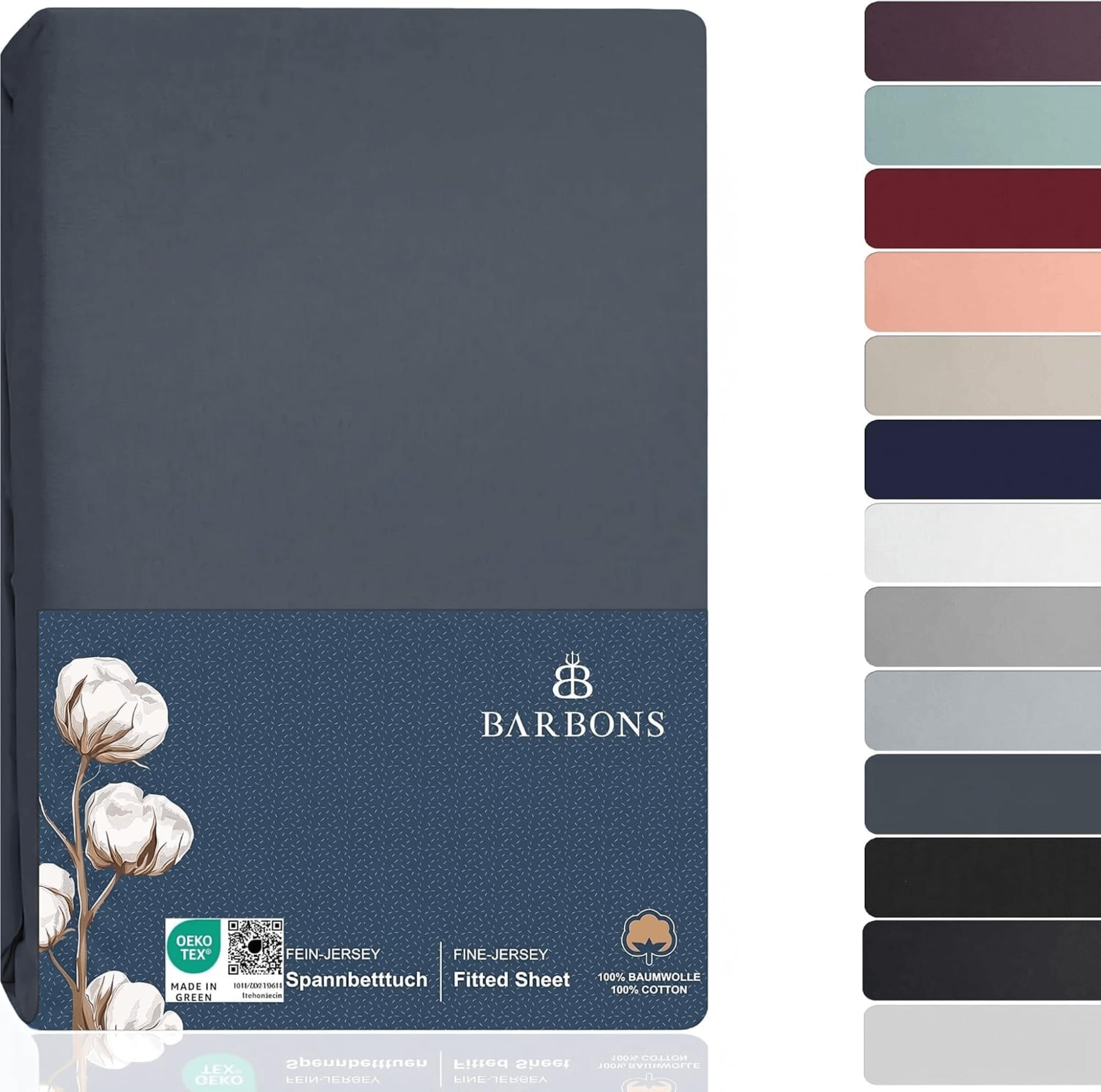 BARBONS Spannbettlaken 180x200cm - 100% Baumwolle Spannbetttuch Anthrazit