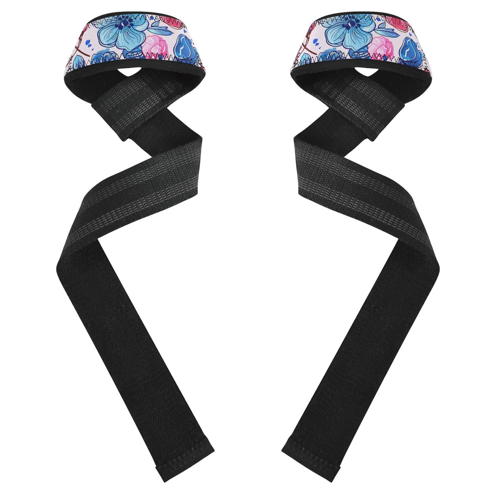 Nander Beautiful Colorful Flowers Wrist Straps for Weightlifting,Lifting Straps with Neoprene Cushioned Wrist Padded and Anti-Skid Silicone for Strength Training,Bodybuilding,Deadlifting