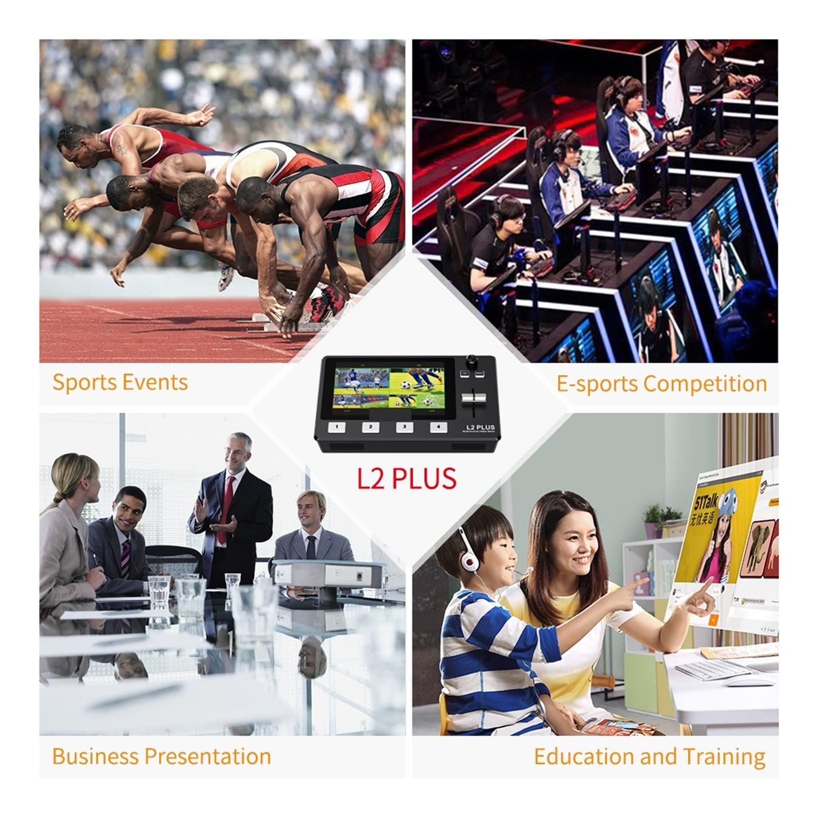 L2 Plus 5.5 "LCD Multi-cámara Video Mixer Switcher con Pantalla táctil PTZ Control Key USB3.0 for transmisión en Vivo para computadora portátil, TV, proyector