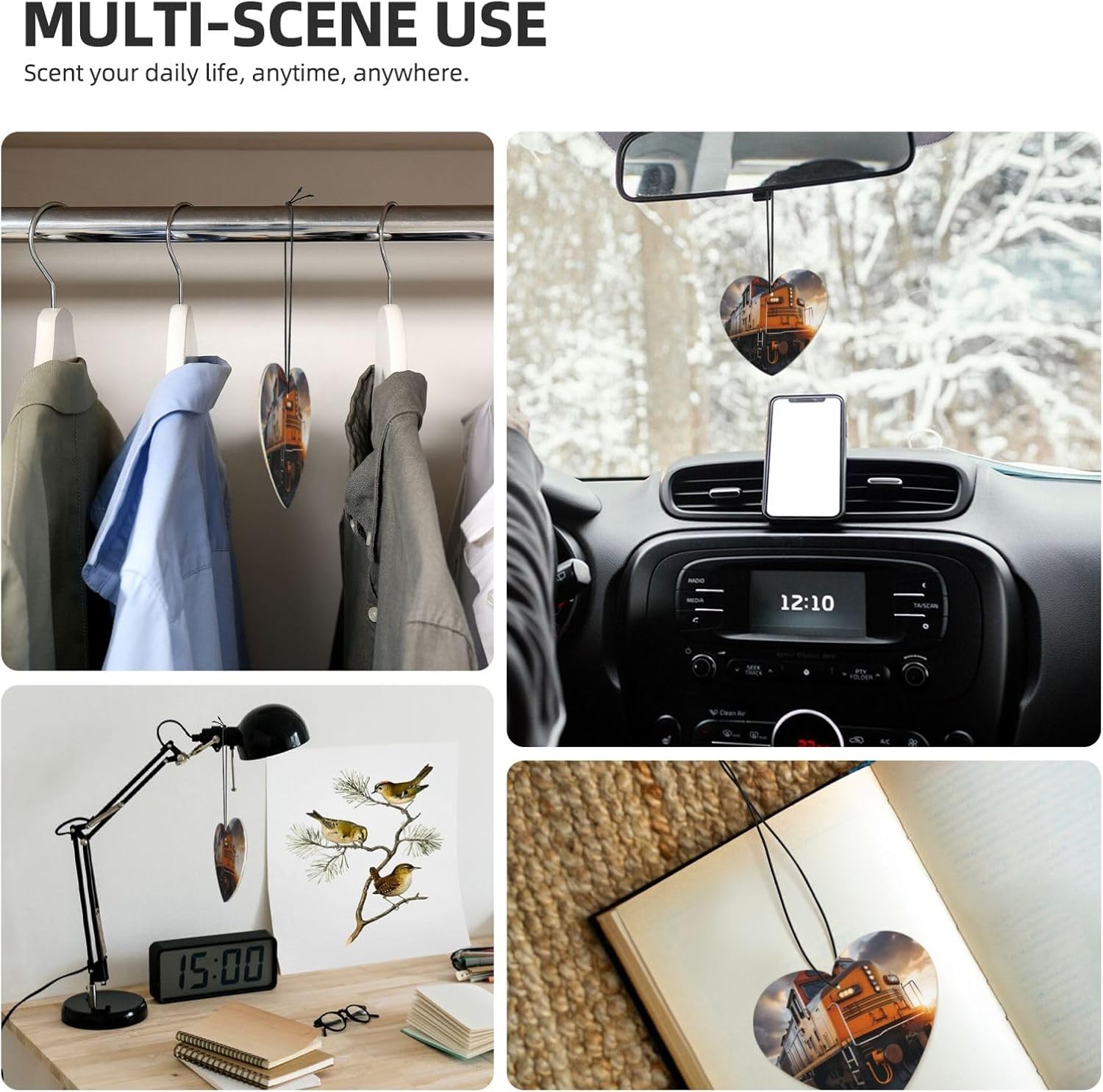 Car Air Freshener 24 PCS Freight Train Hanging Car Air Fresheners Auto Interior Decor Card Freshener Strong Scented Card Lavender Cars Scents for Office Bedroom Close Drawer Heart Shape