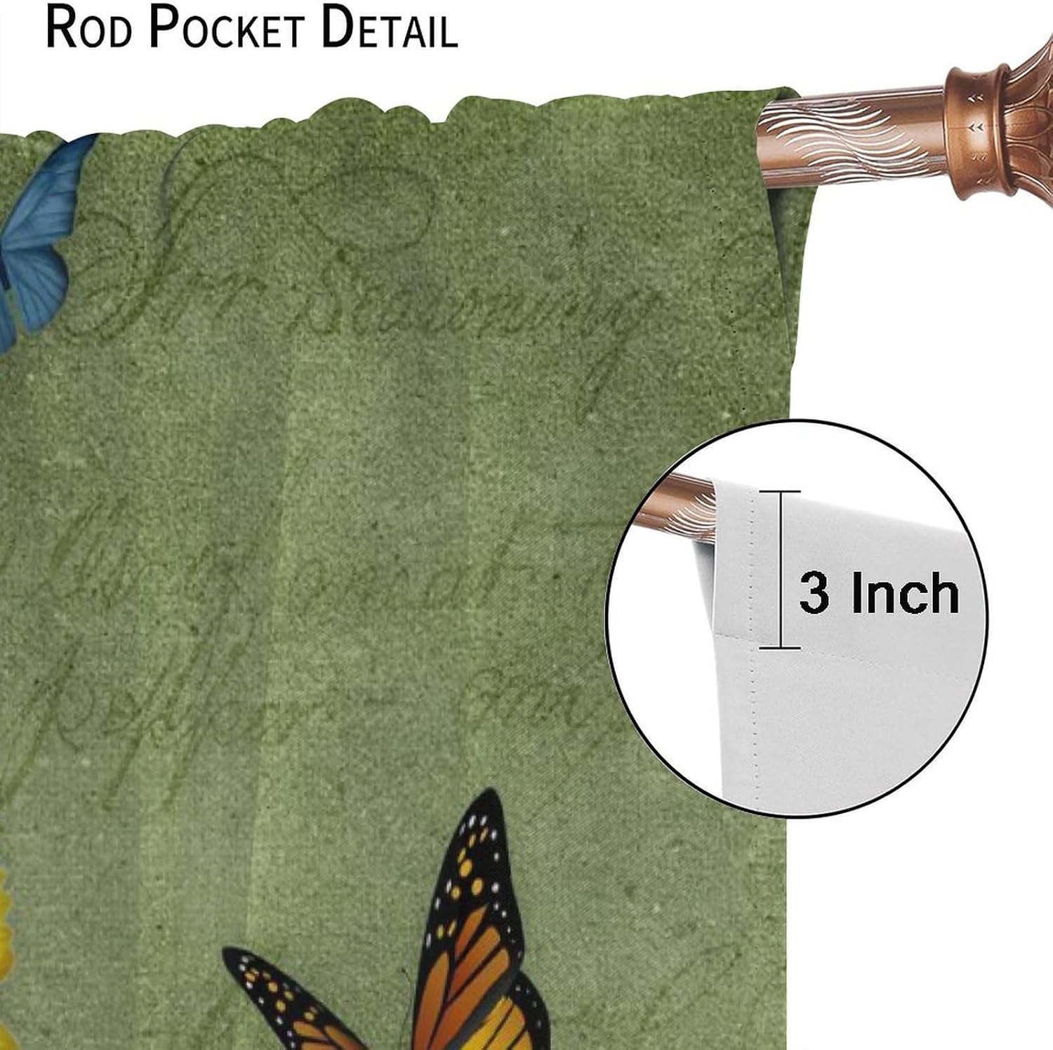 Sunflower Curtains, Green Letter Background Vintage Elegant Sunflower Butterfly Bedroom Living Room Nursery Window Decorative Curtains 42x45in