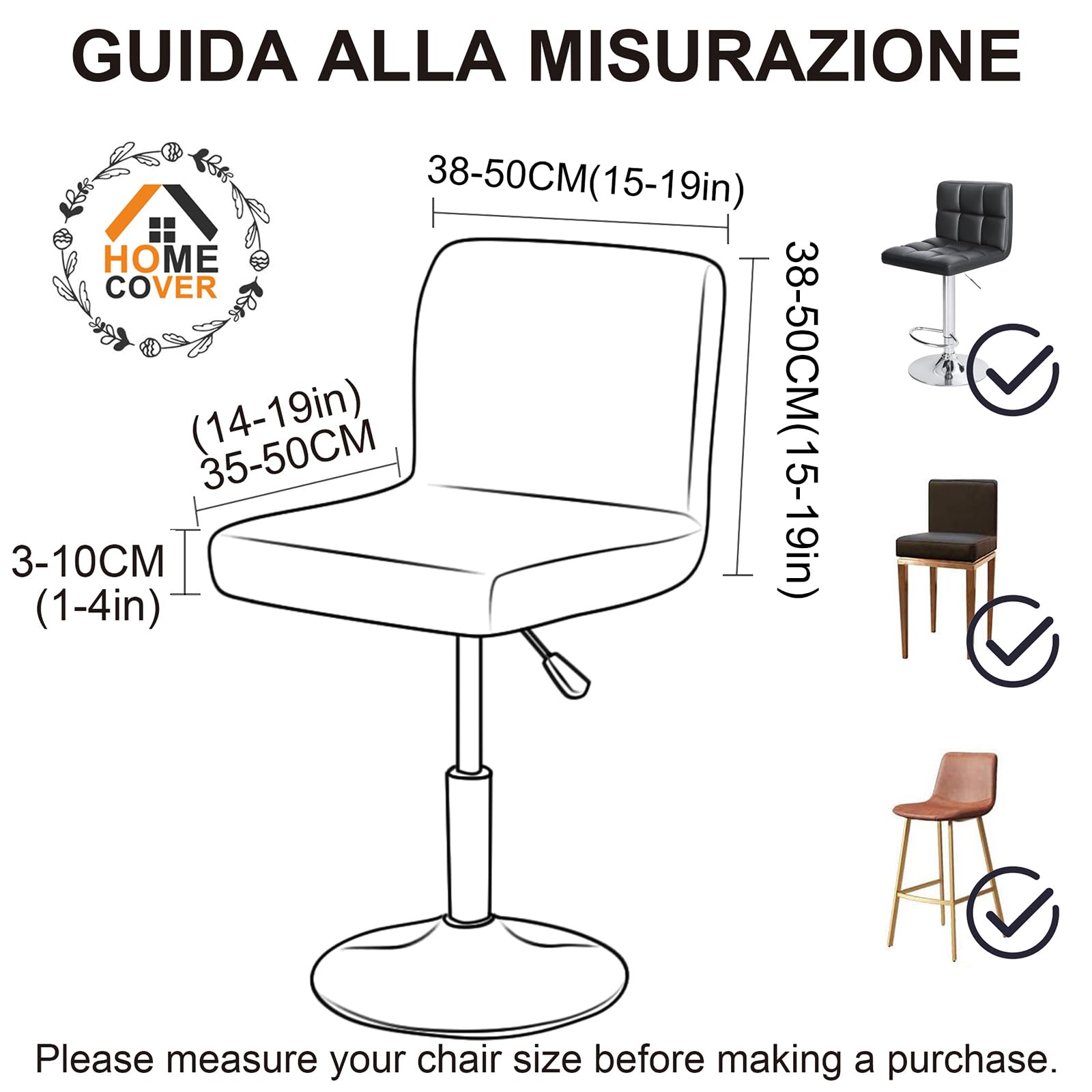 2 Coprisgabelli Elasticizzati In Jacquard - Con Schienale, Grigio Scuro, Adatti Per Sgabelli Da Bar (Misure: H 32-38cm, L 35-48cm)