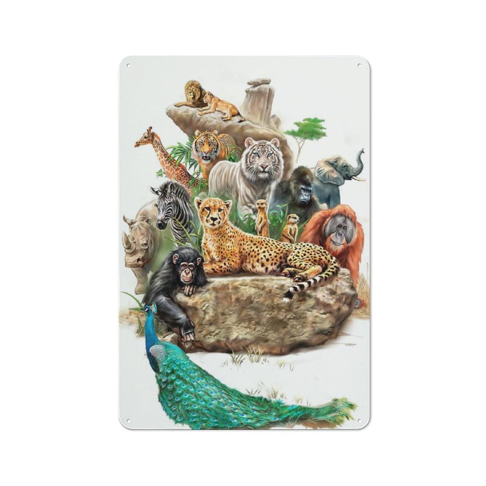 Junmoney Wild Zoo Animals Vintage Tin Sign 30X20cm With For Man Cave Or Games Room, For Games Room Collectors