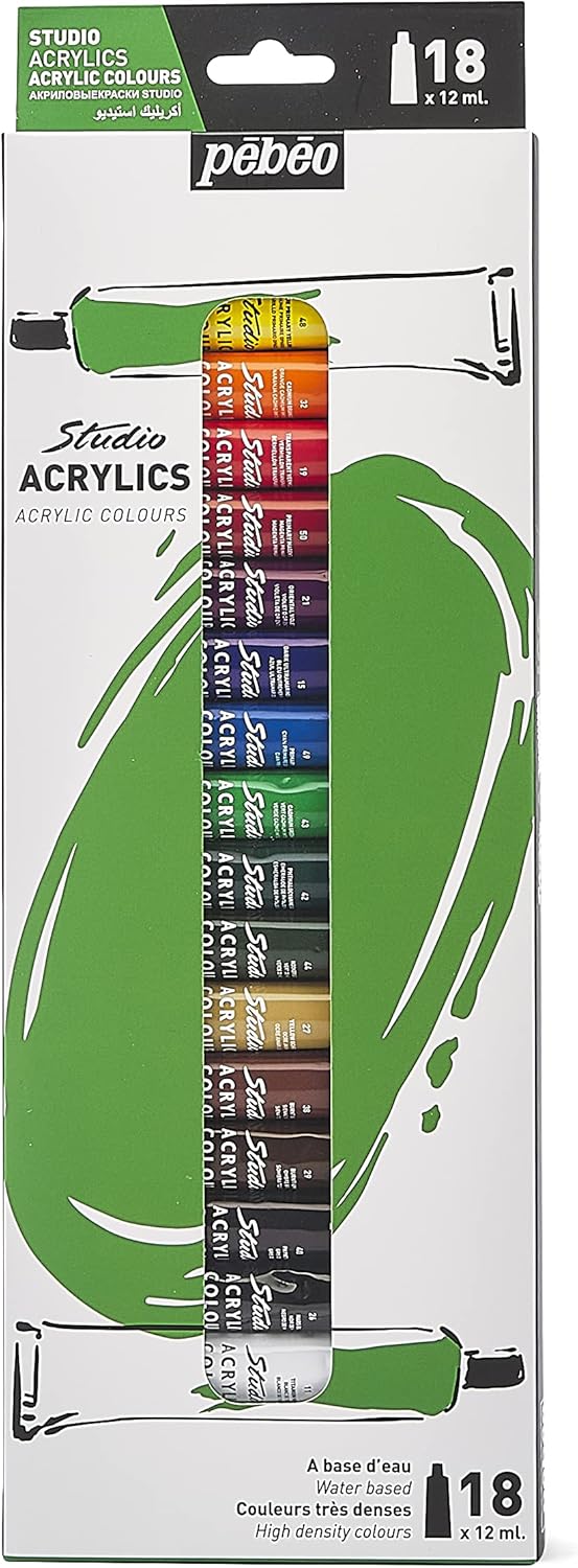 Pebeo 668710 High Viscosity Studio Acrylics New set of 18 colors in