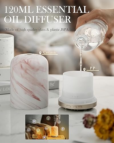 Miniatura 6 de Difusor de aceite esencial  Difusor ultrasónico de aromaterapia de 2.4 MHz, luz nocturna saludable, temporizador y apagado automático, sin BPA,