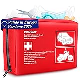 HONYAO Kit di Pronto Soccorso Auto, Kit Primo Soccorso Conforme Alla più Recente Norma DIN 13164, Borsa Pronto Soccorso per Auto Moto Camion Roulotte Viaggio Campeggio Casa