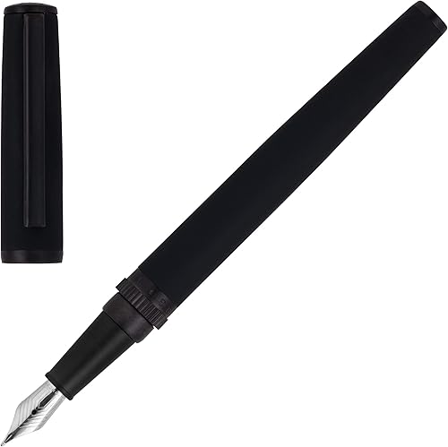 BOSS HUGO GEAR MATRIX - Pluma estilográfica negra, ultraligera, de acero inoxidable de alta calidad, con plumilla, tamaño M