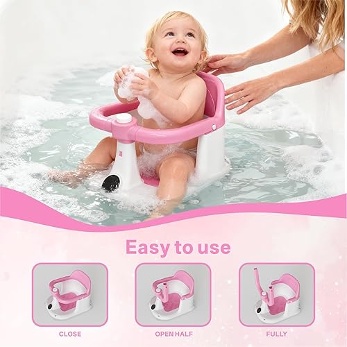 Miniatura 3 de Asiento de baño para bebés de 6 meses en adelante, silla de bañera ajustable con diseño envolvente y sensor de temperatura, base antideslizante de 4