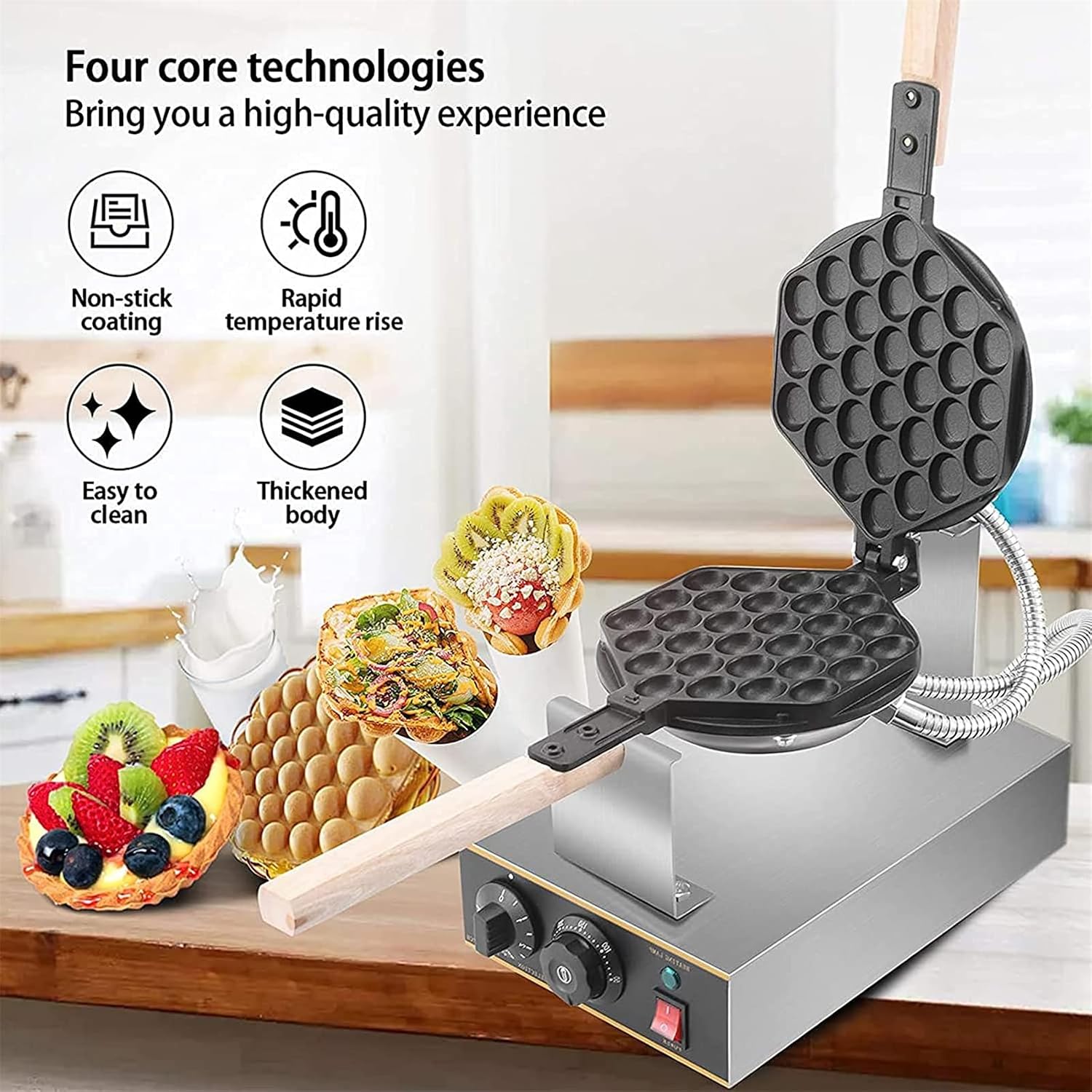Commercial Bubbles Waffle Maker, Electric Egg Roll Maker DIY Ice Cream Cone Machine, Stainless Steel Non Stick, Suitable for Restaurant Dessert Shop Snack Family,