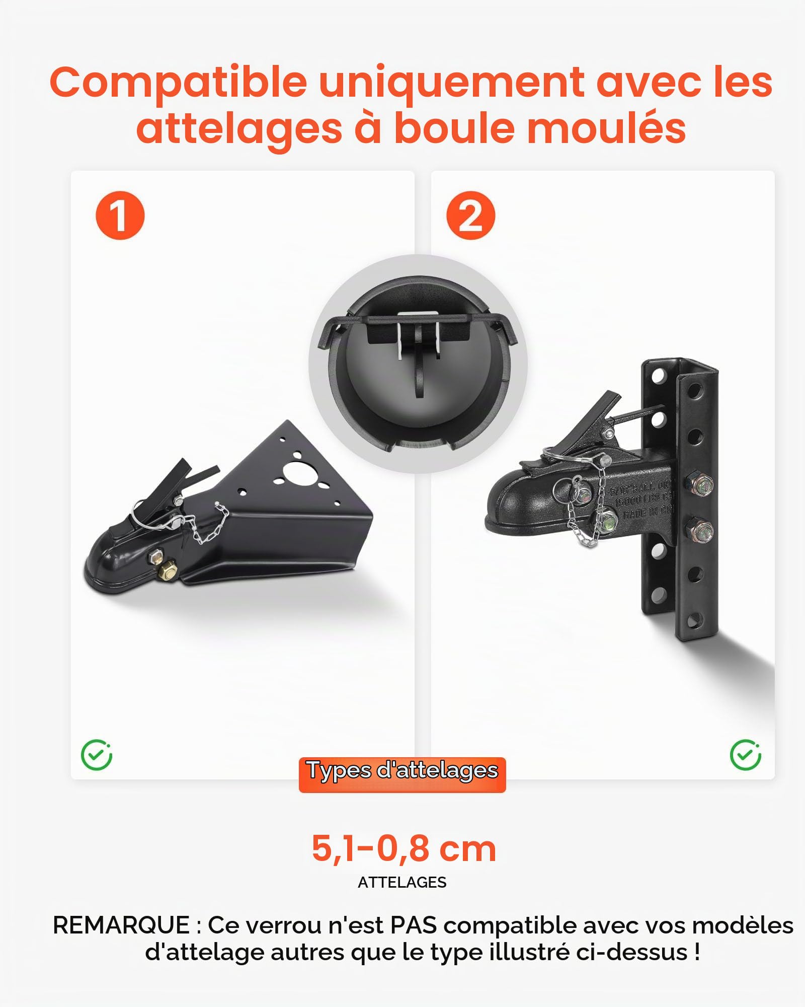 VEVOR Antivol Attelage Remorque Compatible avec Coupleurs à Boule Moulés 58,6 mm, Verrou Attelage Remorque Robuste avec 3 Clés, Anticorrosion, Verrouillage Sécurité pour Camping-cars Remorques Bateaux