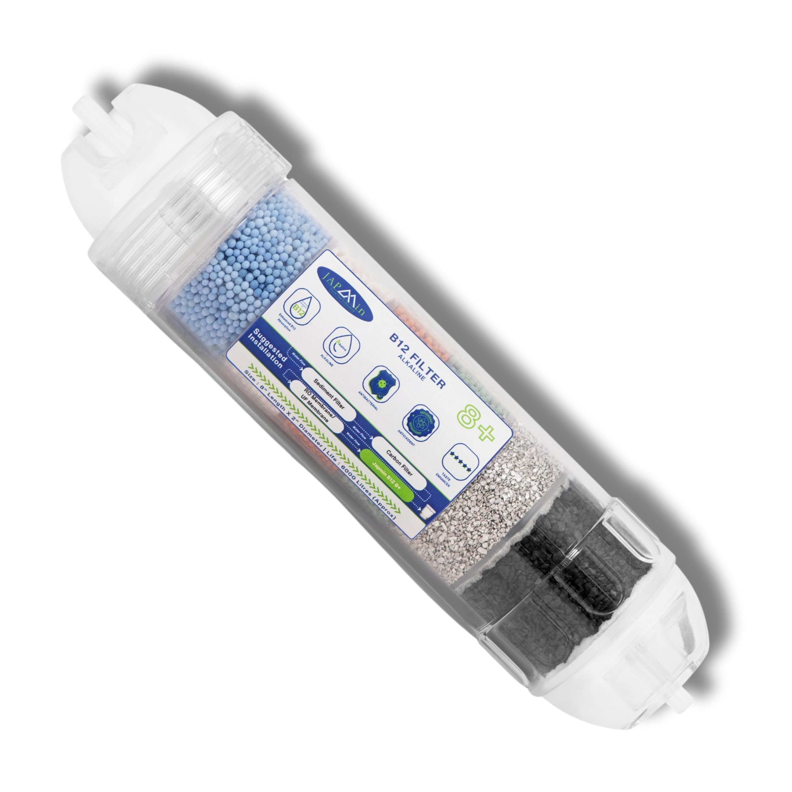 B12 Alkaline Water Filter Cartridge - 8” | Convert RO Water Purifier into Alkaline Water Purifier | 6000L Life