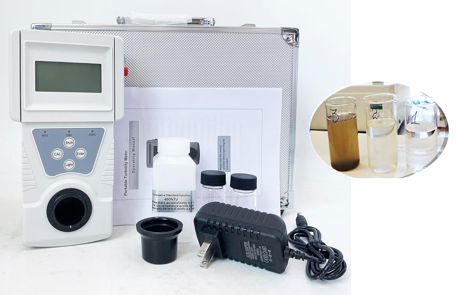 Handheld Turbidity Meter with Measuring Range 0 to 200 NTU Formazine Standard Turbidity Calibration Solution 100ml for Brewage and Drug Manufactures Departments,Hospitals Turbidity Measurement