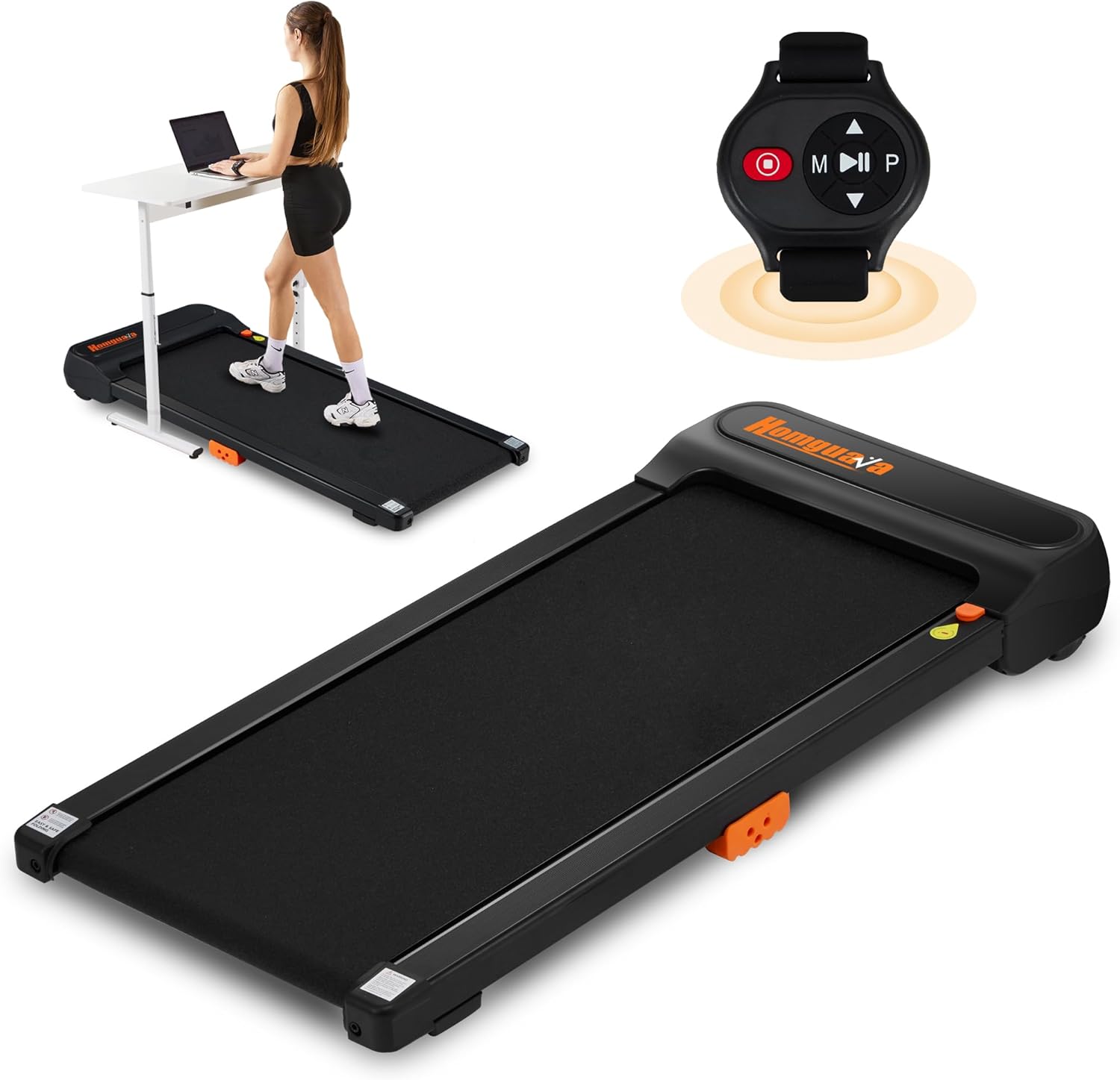 Homguava Under Desk Treadmill, 2 in 1 Walking Pad for Home/Office, 2.5HP Walking Pad Treadmill with Remote Control and LED Display, Installation-Free Walking Jogging Machine