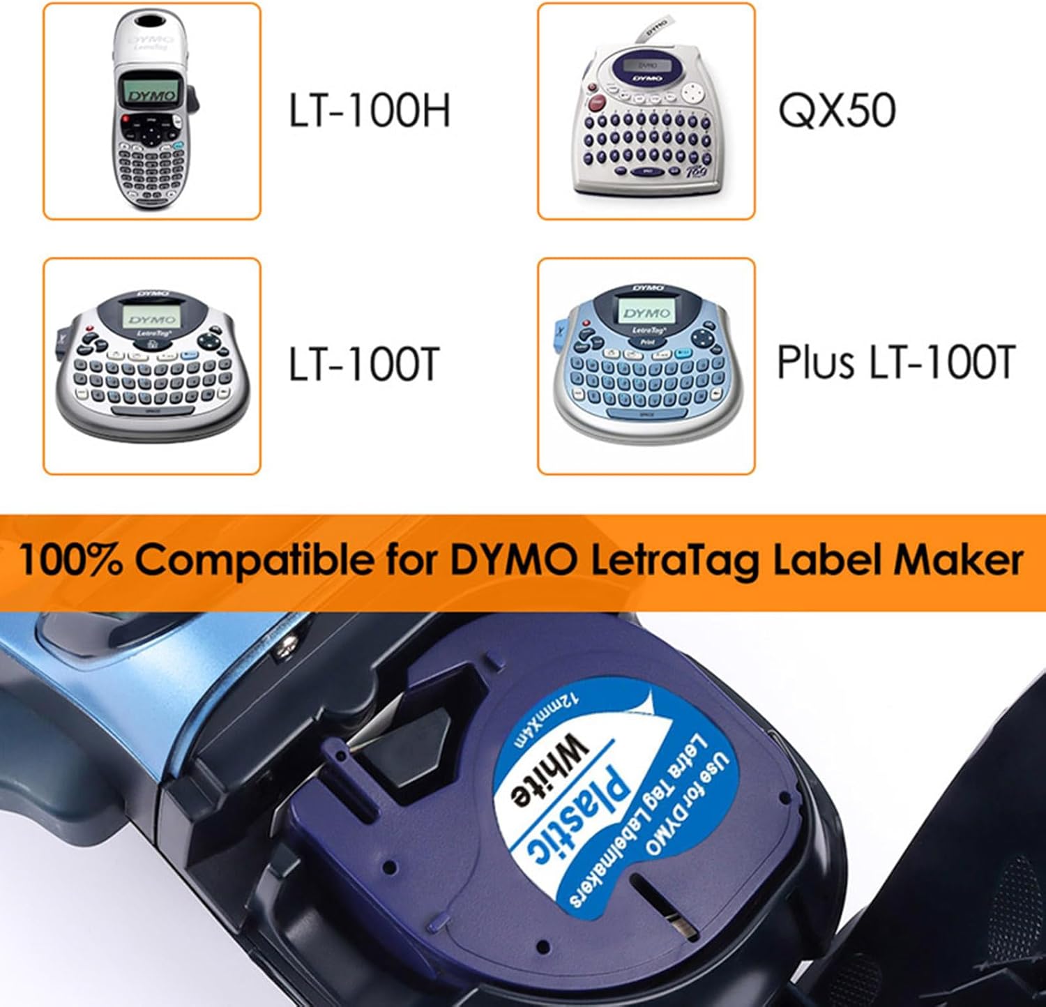 10 Pack Compatible with Dymo Letratag Refills 91201 91331 S0721660 Label Maker Tape White Plastic 12mm x 4m 1/2" x 13', Work with Dymo Letra Tag LT-100H LT-100T Plus 200B QX50 XR XM 2000 - Image 2