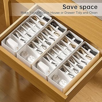 PAVSTINE Data Cable Organiser Small Cable Box White with 7 Cable Ties 1 x cable box white with adjustable compartments cable organiser for storing stationery batteries and charging cables
