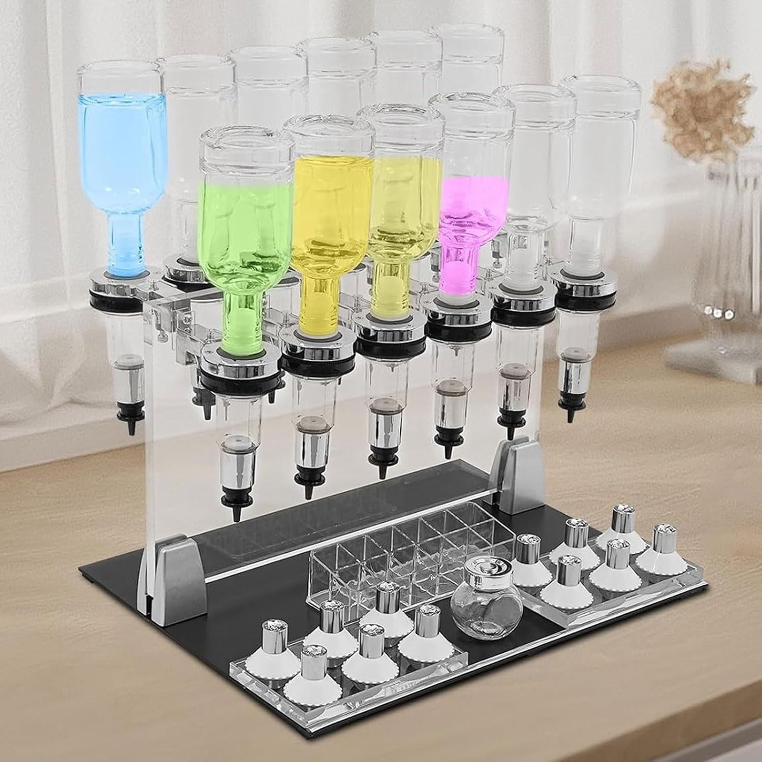 Dispensador manual de perfumes con 12 frascos y kit de llenado/trasvase | Incluye 12 Recipientes Prueba Y Cabezales De Bomba; Llenadora De Líquidos De Sobremesa Ajustable Aprox. 200ml