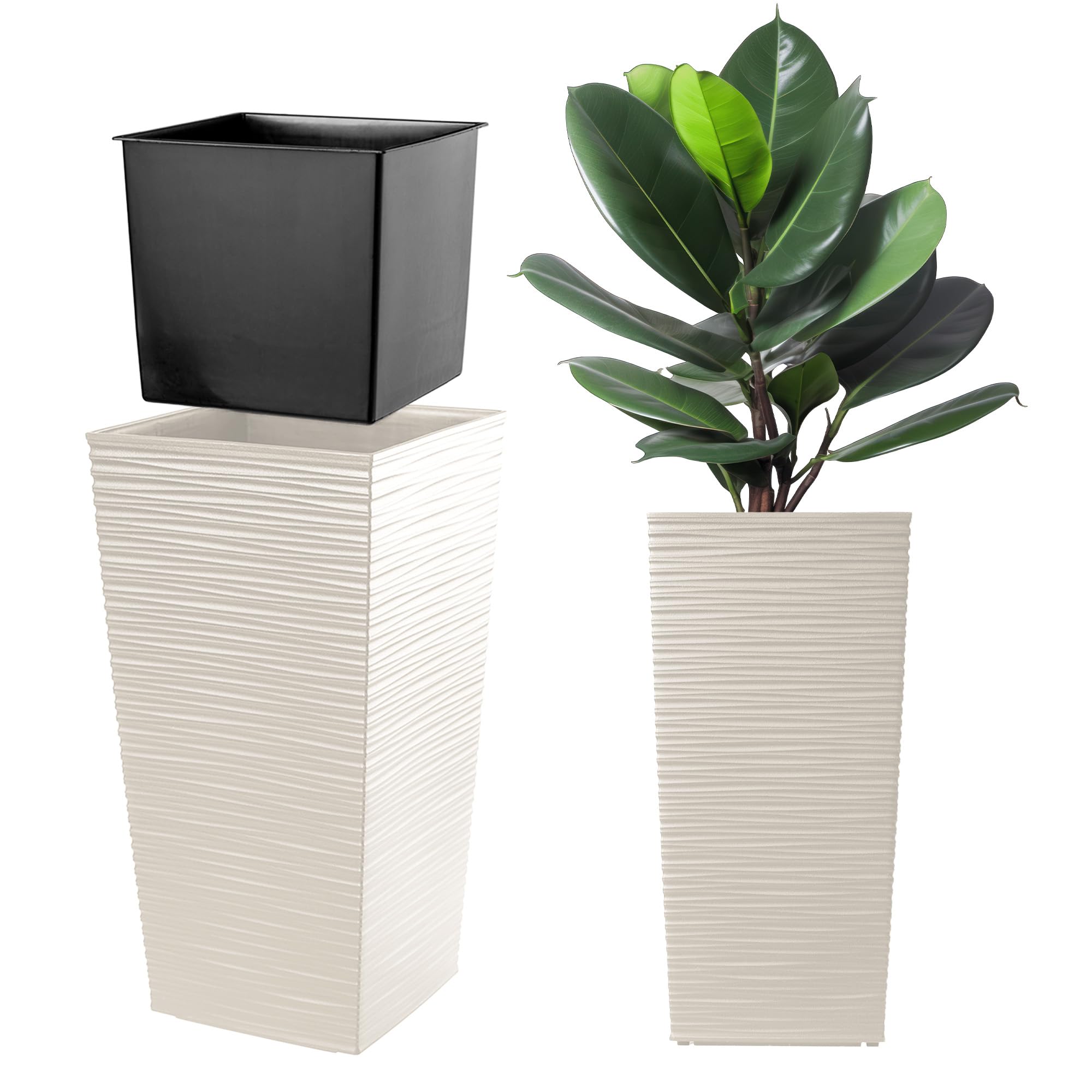 KADAX Macetero Alto de Diseño Moderno para Plantas de Interior y Exterior, Maceta Grande de Plástico, Jardinera Alta (Crema, Texturizado, 68 cm)