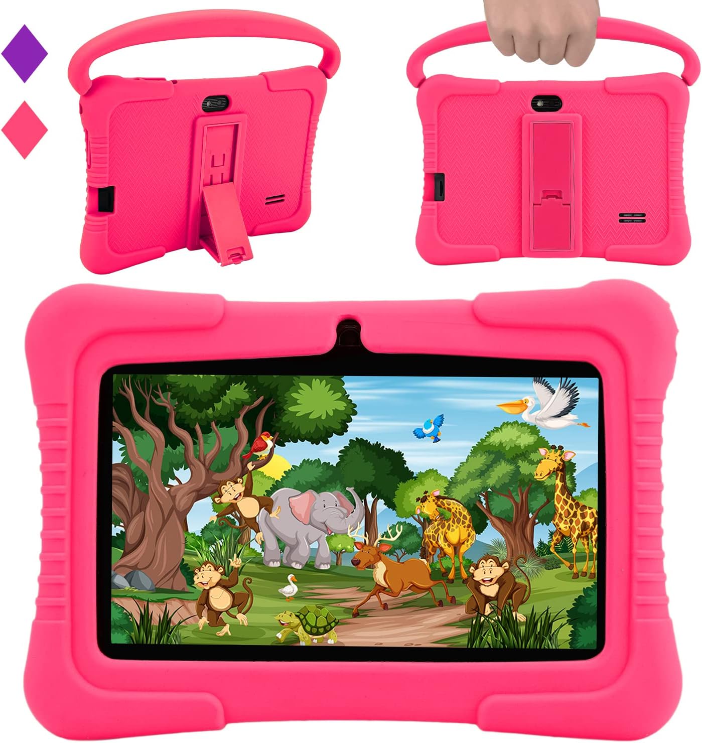 Veidoo Kids 7" Android Tablet PC, 2GB RAM, 32GB ROM, Safety Eye Protection, WiFi, Dual Camera, Games, Parental Control APP, with Silicone Case (Pink)