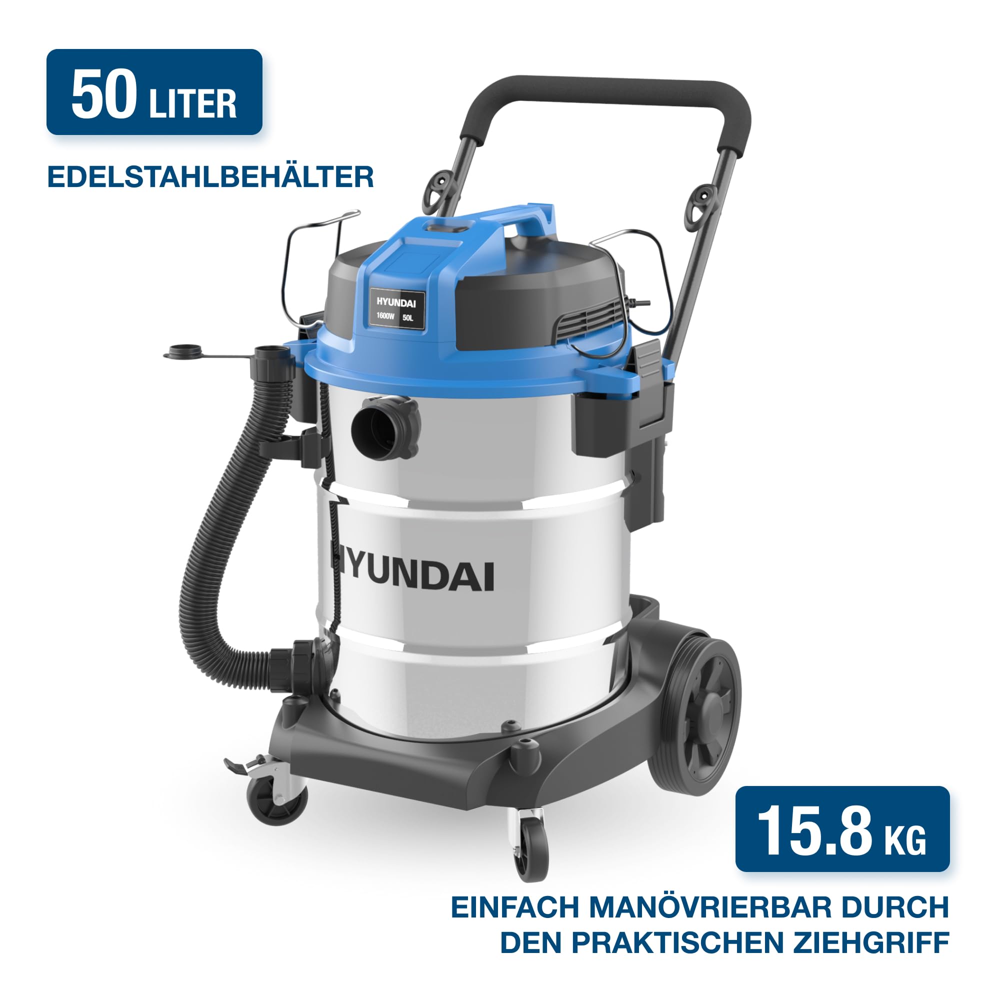 Hyundai Nass- / Trockensauger VCWD1650E, 1600 W, 50l, Edelstahltank, Gebläsefunktion (Staubsauger, Waschsauger, Industriestaubsauger)