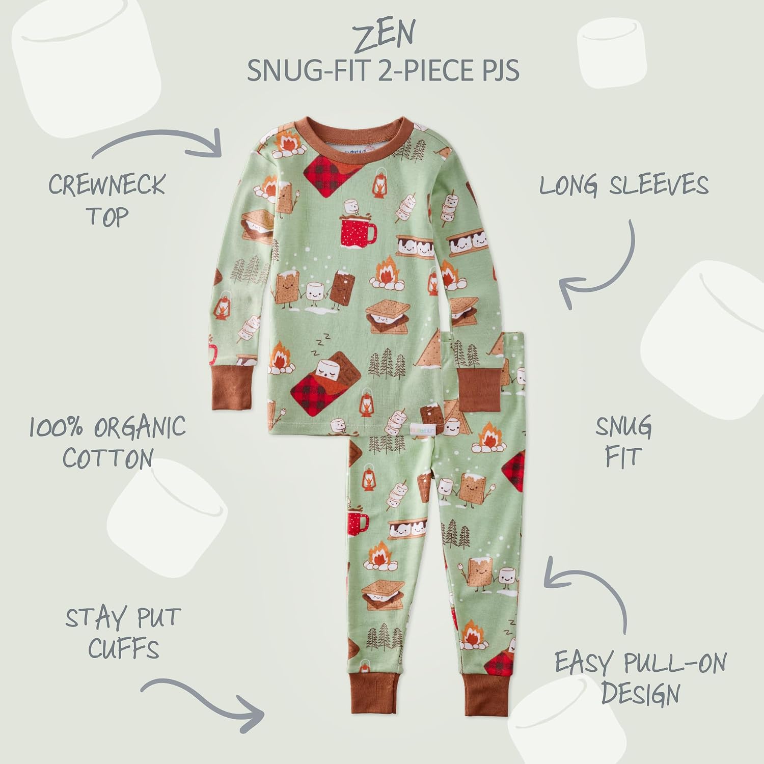 Butterblu Zen Snug-fit 2-Piece Pajamas 100% Organic Cotton Long Sleeve for Boys & Girls