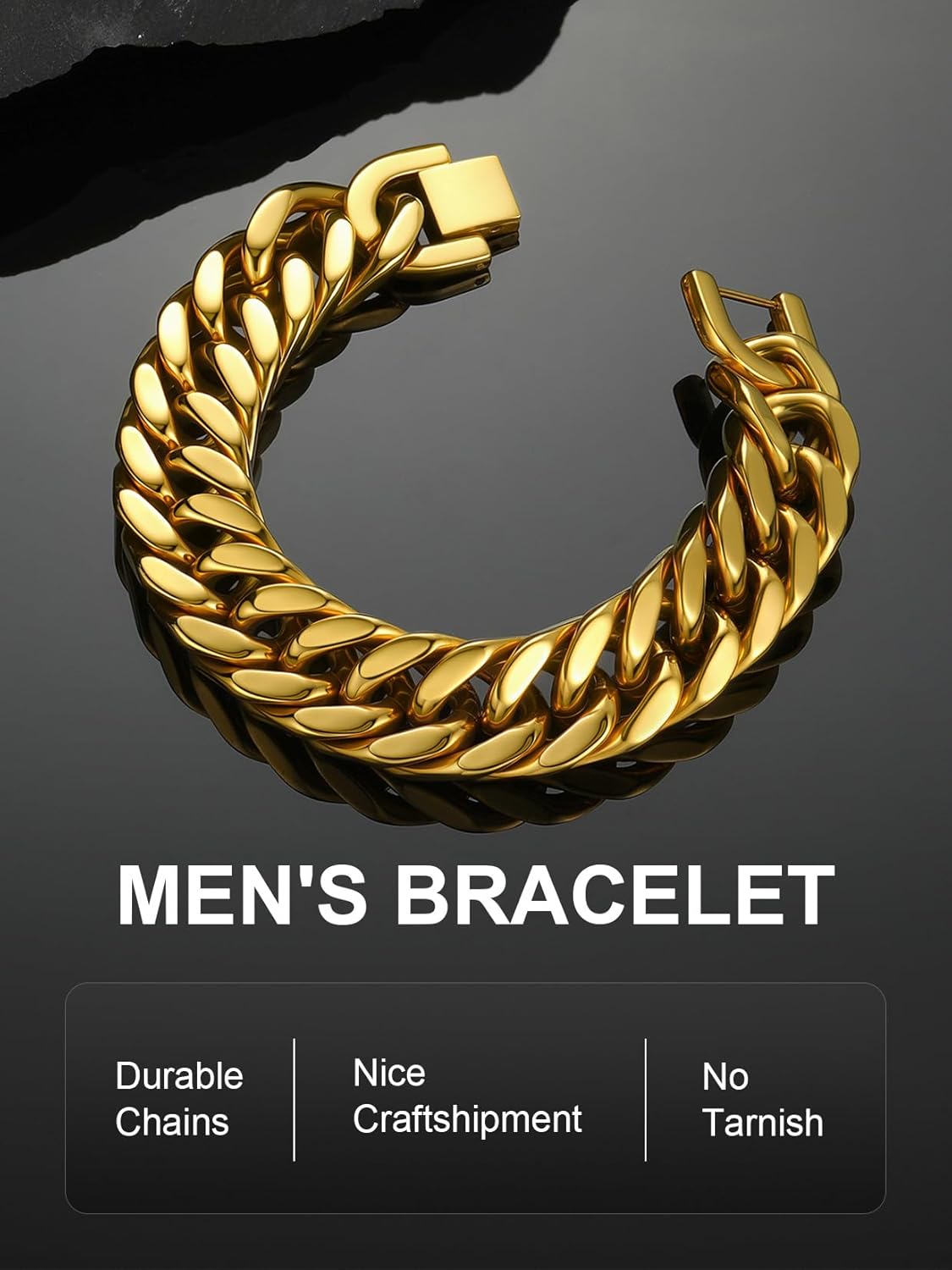 ChainsPro Miami Cuban Link Chain Bracelet for Men, 8/12/17mm, 7.5/8.3/9inch, 316L Stainless Steel/18K Gold Plated/Black Hip Hop Bracelets for Father Husband No Tarnish Bracelet- Send Gift Box
