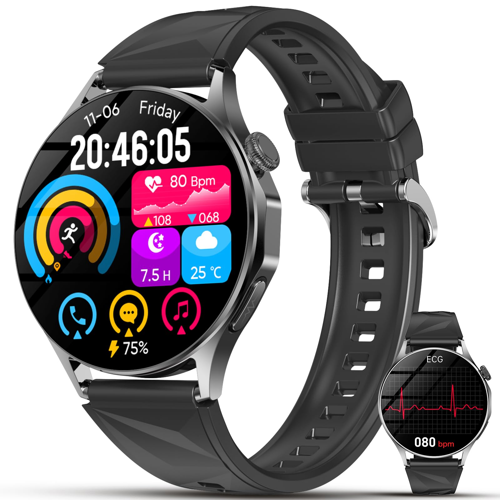 YUPENG ECG Reloj Inteligente Mujer con Presión Arterial/HRV /SpO2 /Sueño | 1.32" Salud Smartwatch con Frecuencia Cardíaca Lípidos Salud Watch Pulsómetro