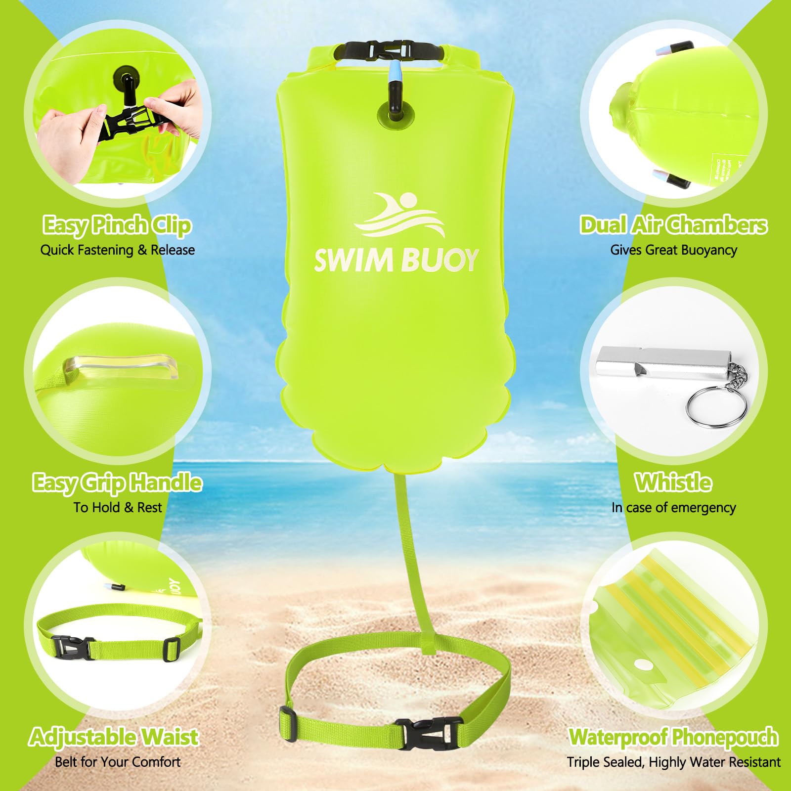Herenear Boa da nuoto da 28 l, sacco a secco e galleggiante, dispositivo di sicurezza per nuoto in acqua libera, boa ideale per triathlon, surfisti, nuoto