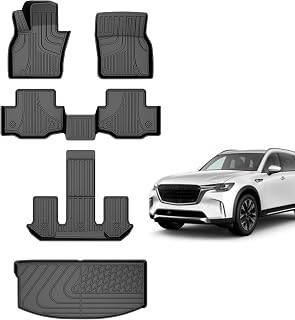 All Weather Custom Floor Mats Compatible with 2024 2025 Mazda CX-90 & CX-90 PHEV (6&7 Seats with 2nd Row Bench Seat or Bucket Seat), Full Set Car Mats TPE Material CX90 Accessories（Not Fit 8 Seater）