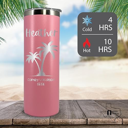 Miniatura 6 de Vaso de vacaciones personalizado de 20 onzas, vaso con tapa y pajilla, vasos de vacaciones familiares, vaso de vacaciones en la playa, regalo de