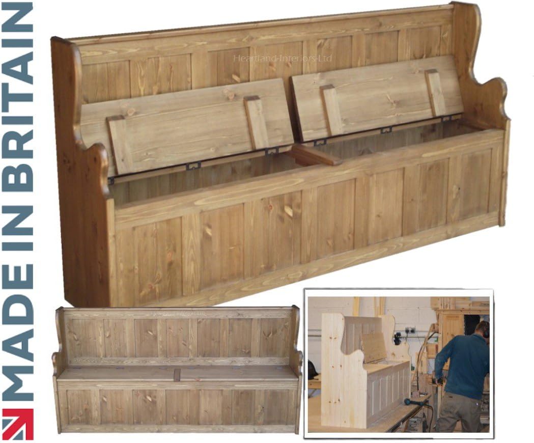 Solid Pine Storage Bench, 6ft Wide Handcrafted Hallway Monks Bench, Settle, Pew with Lifting Lid Shoe Storage Seat. Choice of Colours, No flat packs, No assembly (MB6P-W)