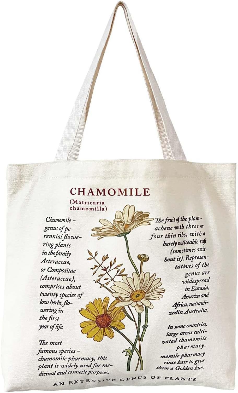 Wisfunlly Flowers Canvas Tote Bag, Canvas Tote Bag, Cute Wildflower Botanical Tote Bags, Reusable Grocery Shopping Cloth Bag, Washable Flower Cute Tote Bags, for Shopping, Grocery, School, Gym