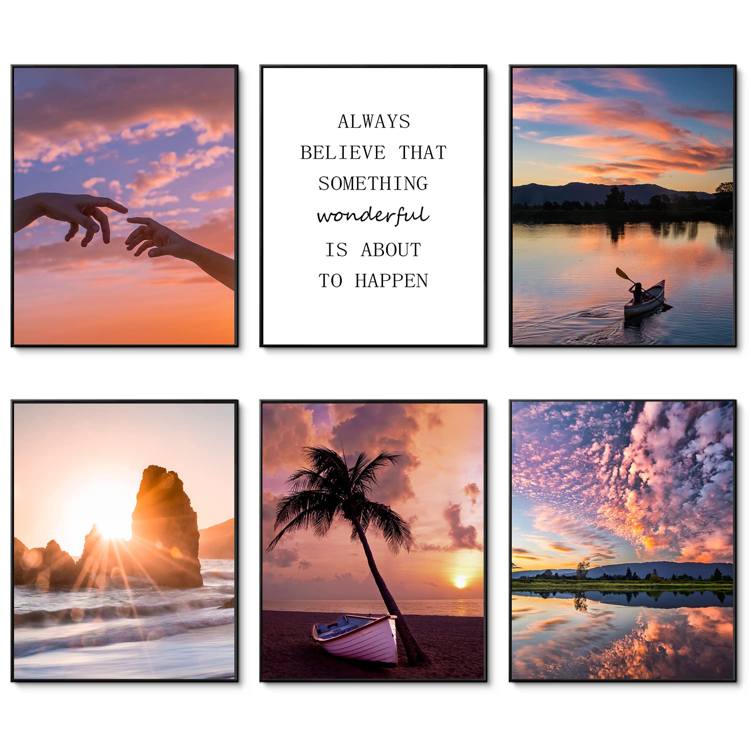 Sunset Wall Art Prints Travel Photo Set of 6 Enjoy Dusk Dream View Picture Posters Gift for Photography Fans Nautical Themed Home Decor for Living Room Wall Decor (8"x10" UNFRAMED)
