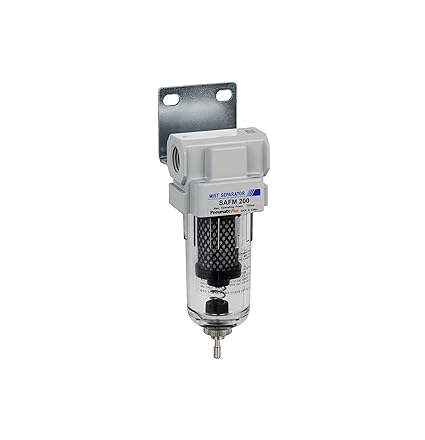 PneumaticPlus SAFM200-N02B Compressed Air Coalescing Filter, 0.1 Micron, 1/4" NPT - Poly Bowl, Manual Drain, Bracket