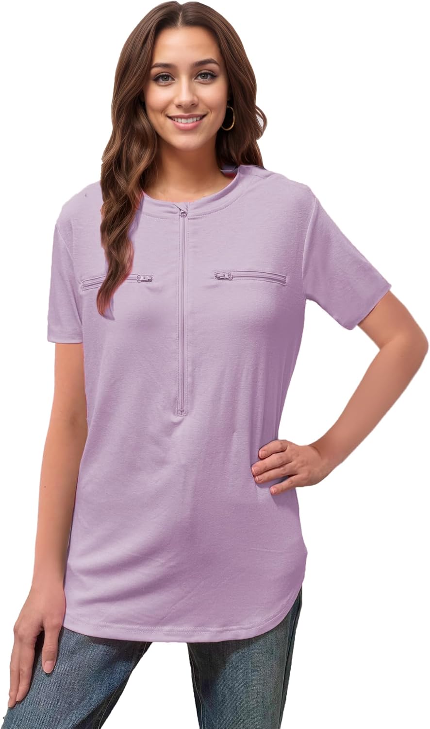 Youdiao Chemo Port Shirts for Women Short Sleeve Post-Surgery Recovery with 2 Side Snaps Dual Zipper Dialysis Cancer Clothing - Image 6