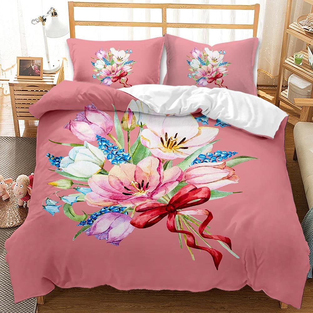 Parure de lit en microfibre premium au motif floral 3D haute définition pour grand lit