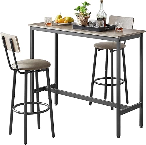 Juego de mesa de comedor de 3 piezas para 2, mesa de bar moderna y sillas para cocina de espacio pequeño, juego de comedor rectangular de madera con