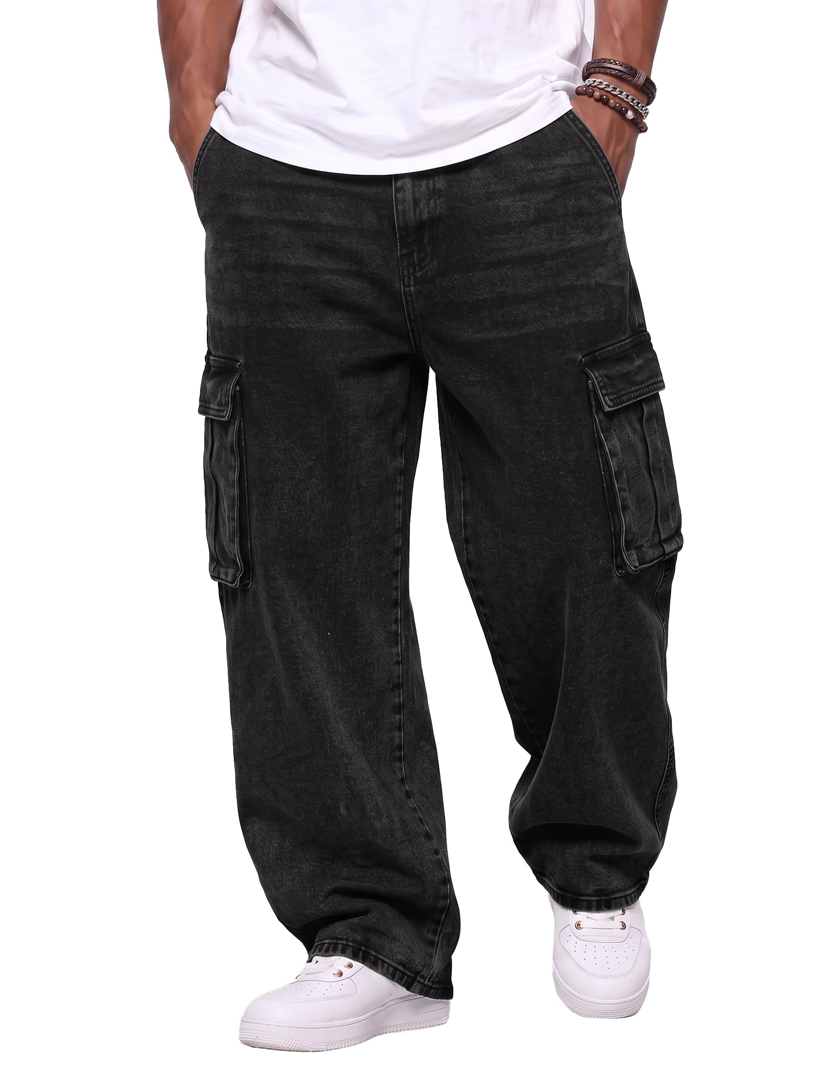 JMIERR Jeans Herren Baggy Cargohose Y2K Streetwear Jeans Hosen | Stretch Herren Cargo Jeans,Ganzjährig,Hochwertiger atmungsaktiver Denim-Stoff,6 praktische Taschen,Modern-Look