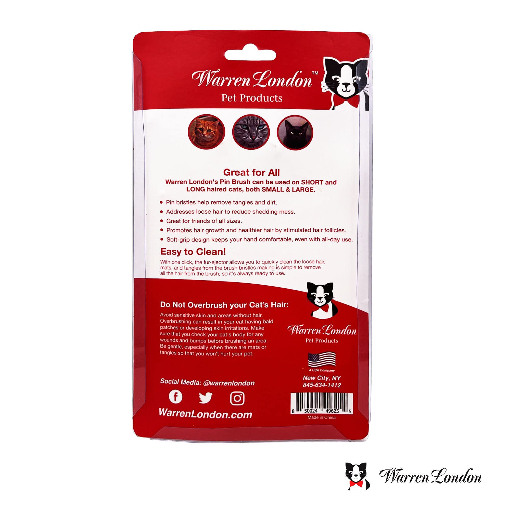 Warren London Brosse démêlante pour chat - Pour le toilettage et la perte de poils - Brosse autonettoyante avec bouton poussoir - Poignée ergonomique - Brosse de toilettage pour chaton et chat